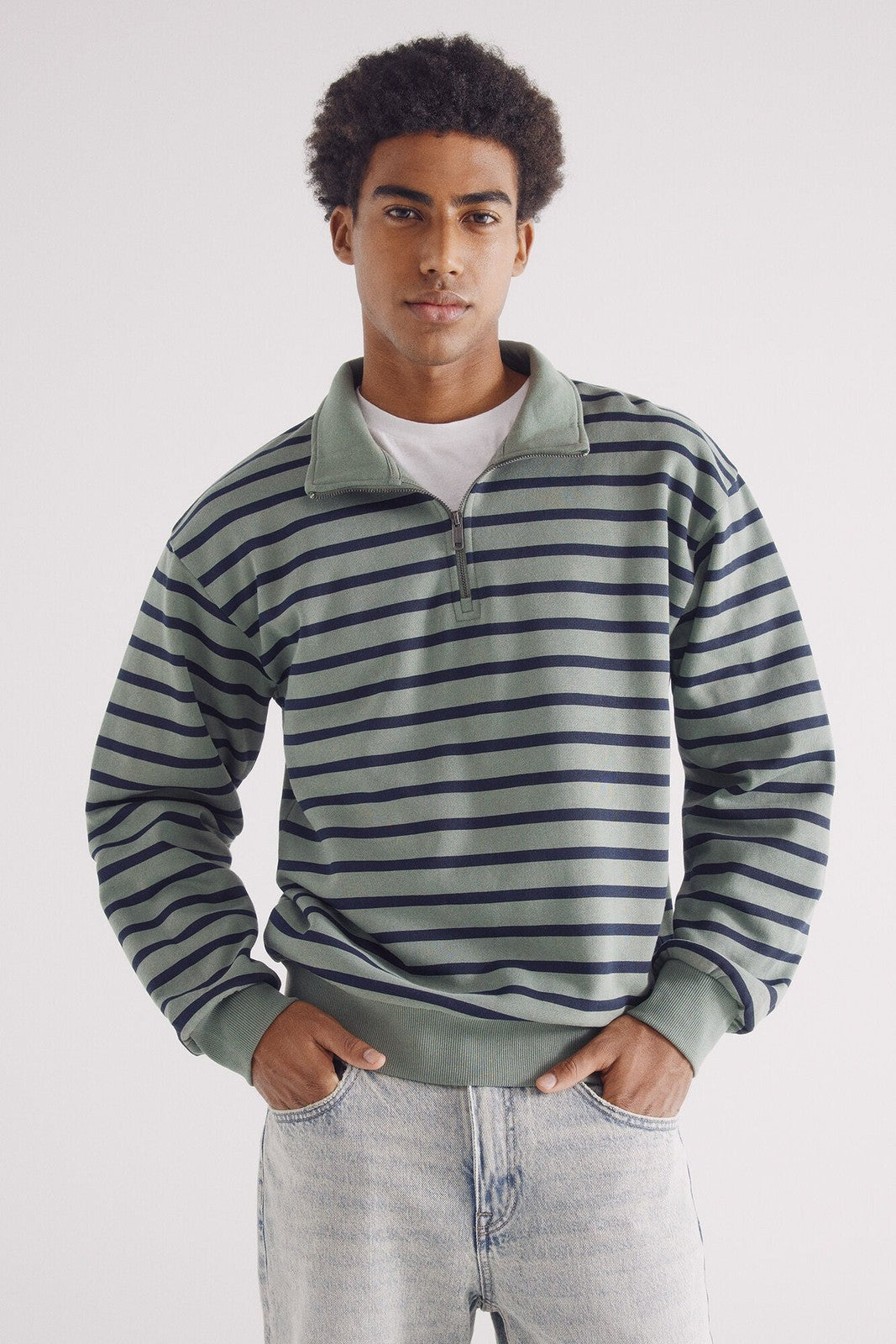 Springfield striped trucker sweatshirt - Green 3 Shaws Department Stores