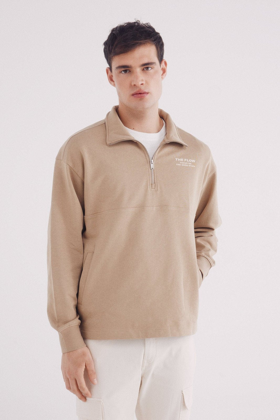 Springfield Trucker cut sweatshirt - Beige 1 Shaws Department Stores