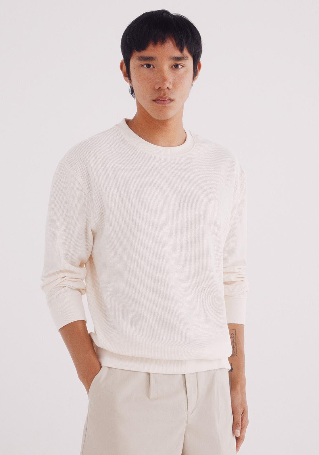Springfield Long Sleeve Waffle T-Shirt - White 1 Shaws Department Stores