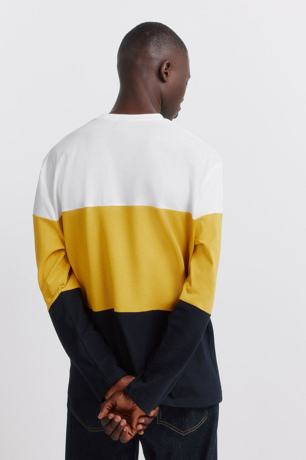 Long Sleeve Pique Block T-Shirt - White