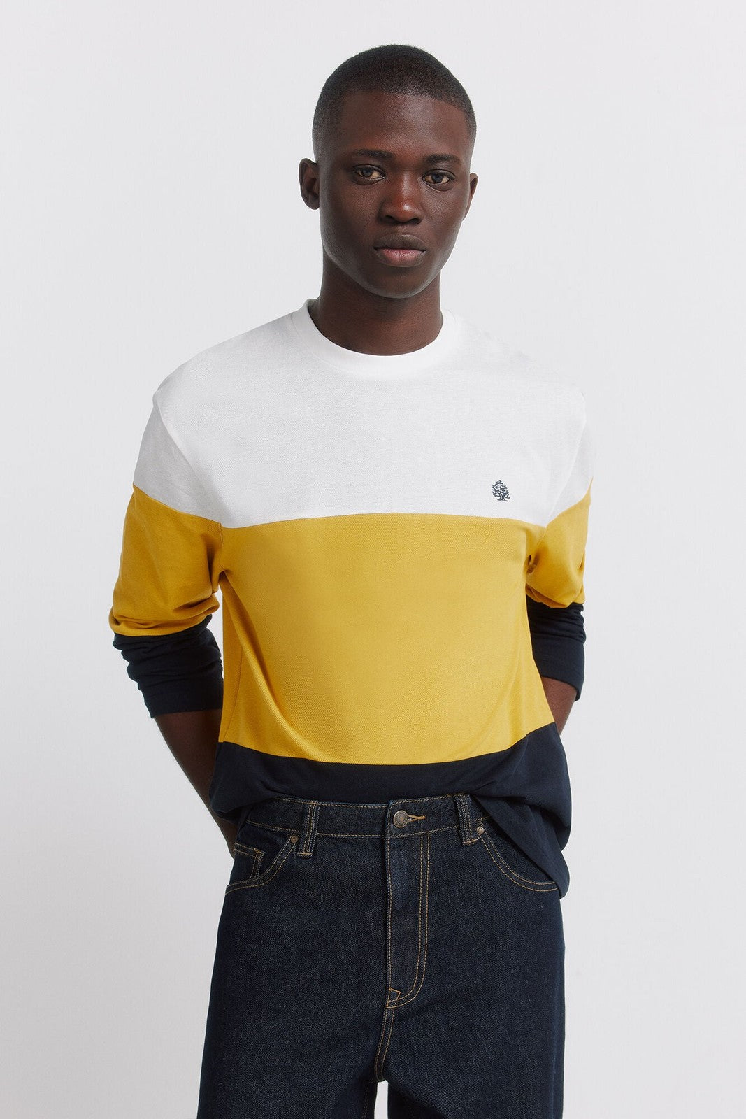 Long Sleeve Pique Block T-Shirt - White