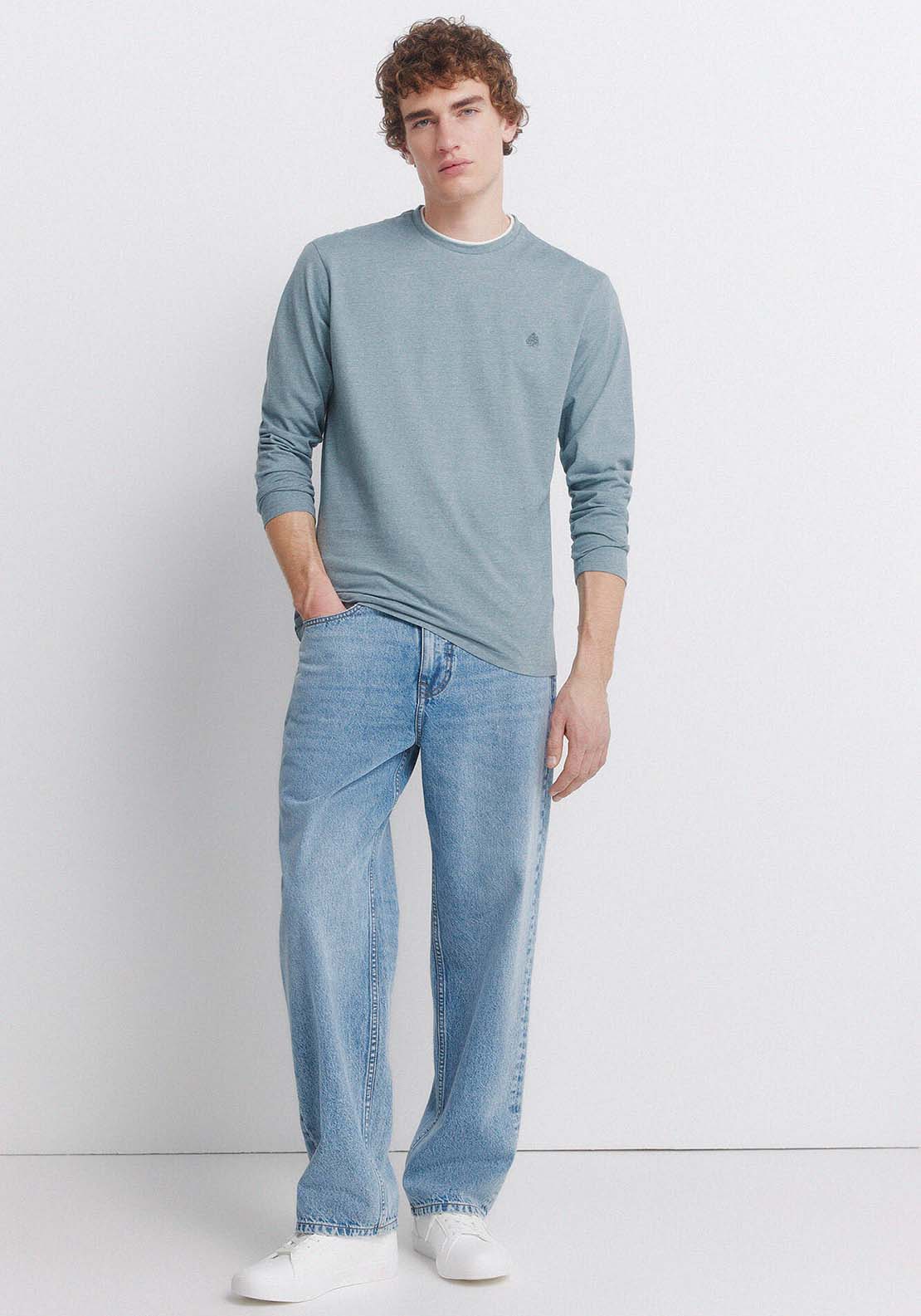 Long Sleeve T-Shirt With Micro Stripe - Blue