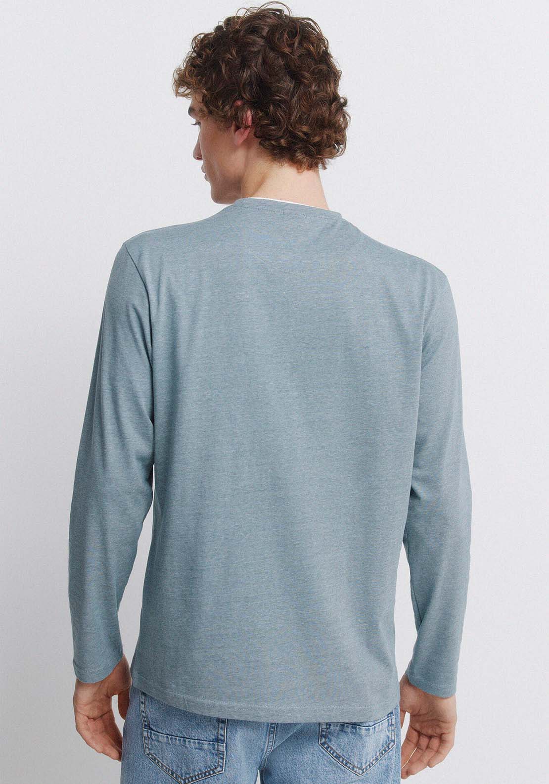 Long Sleeve T-Shirt With Micro Stripe - Blue