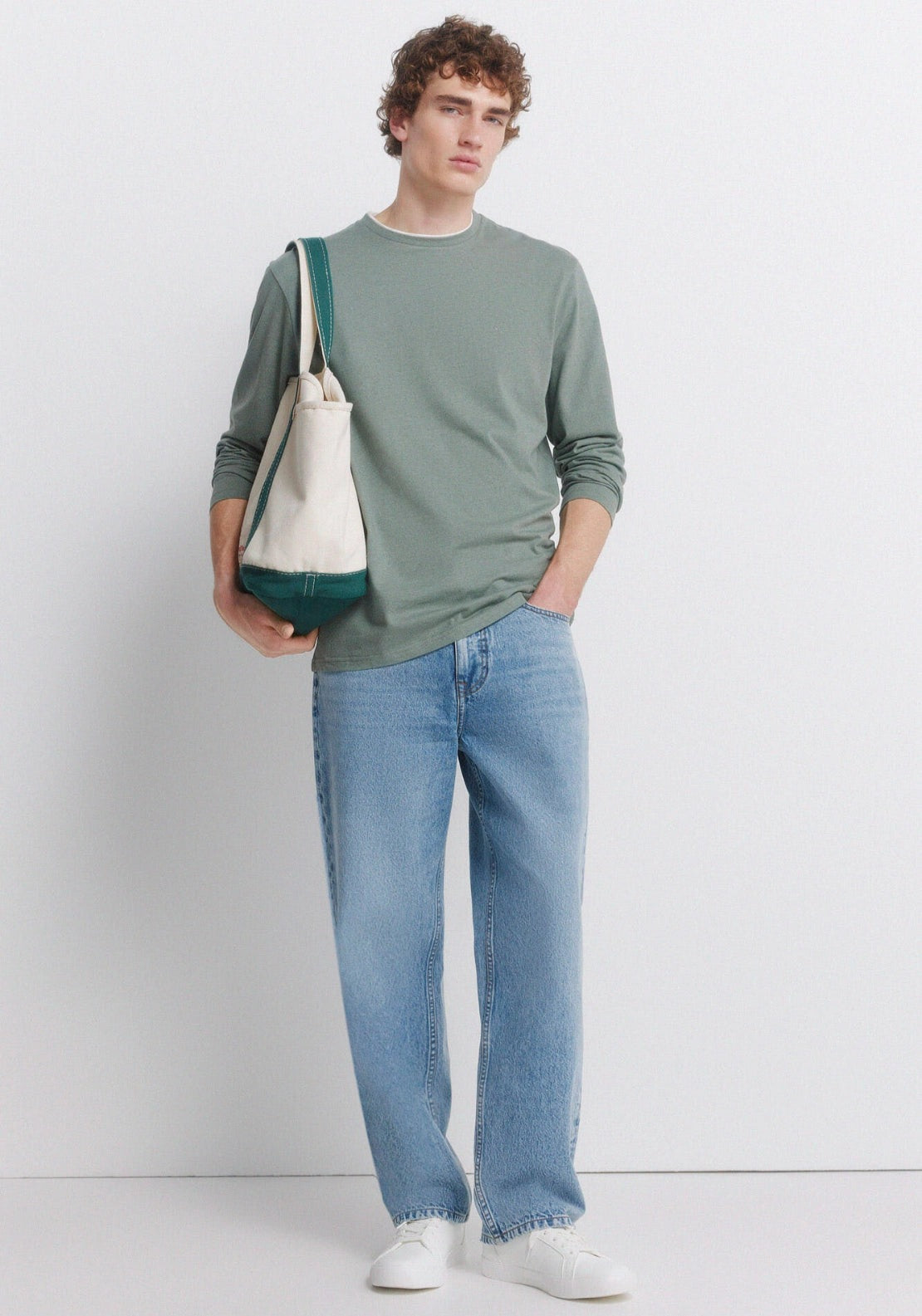 Long Sleeve Melange Effect T-Shirt - Green