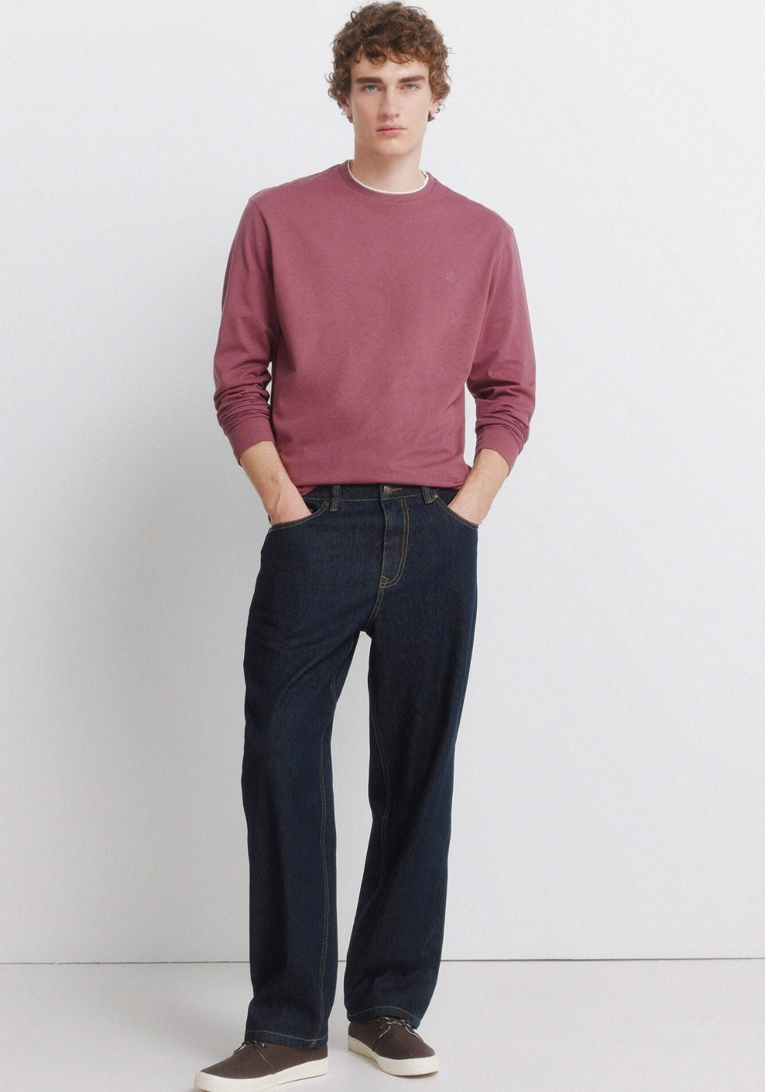 Long Sleeve Melange Effect T-Shirt - Red
