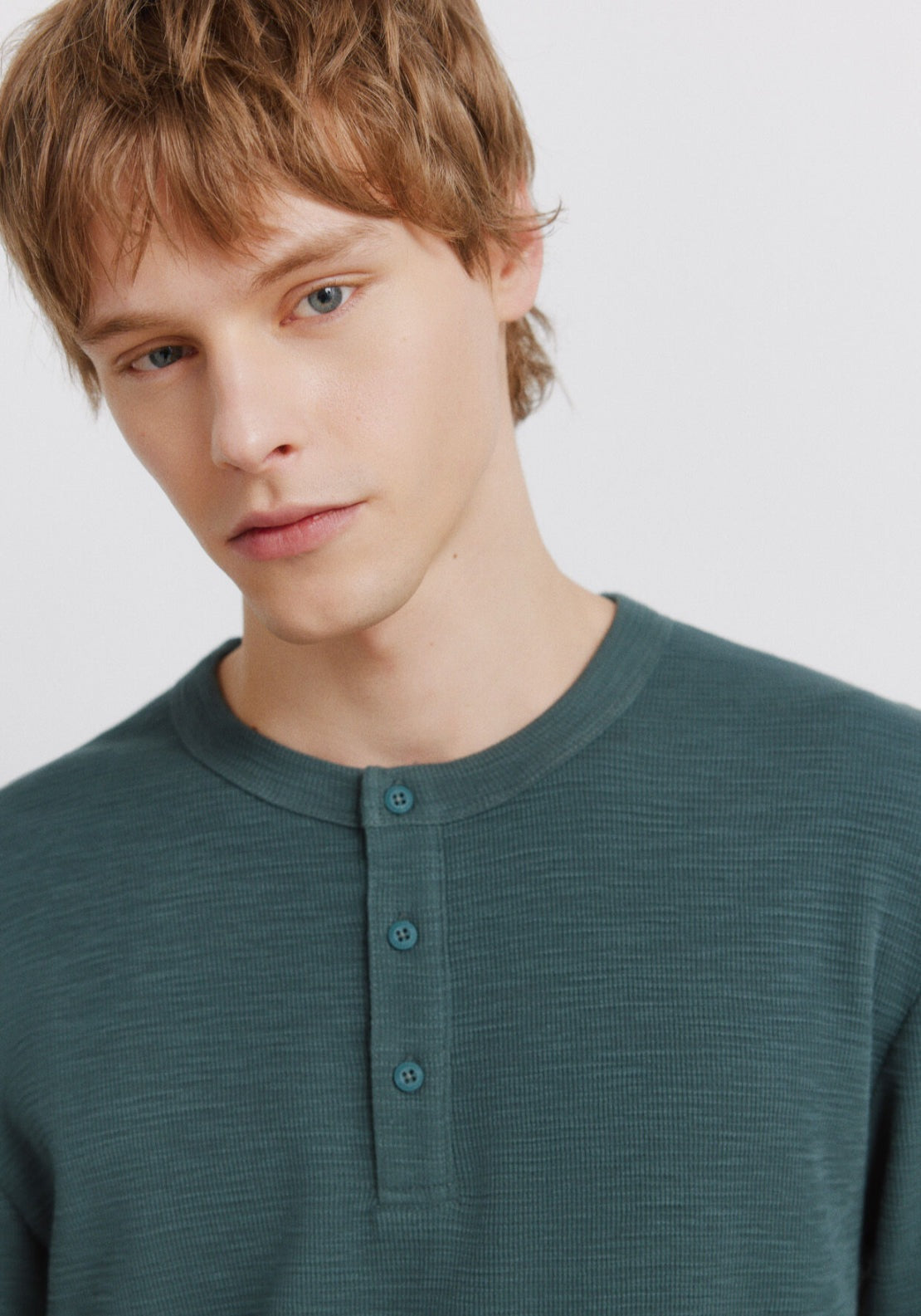 Checked Placket Long Sleeve T-Shirt - Blue