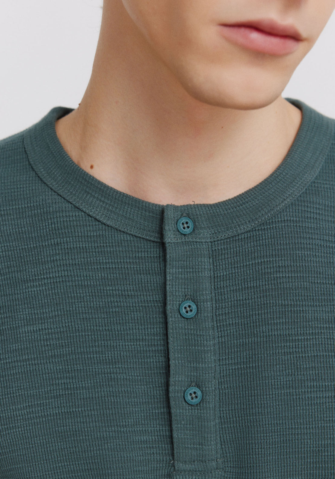 Checked Placket Long Sleeve T-Shirt - Blue