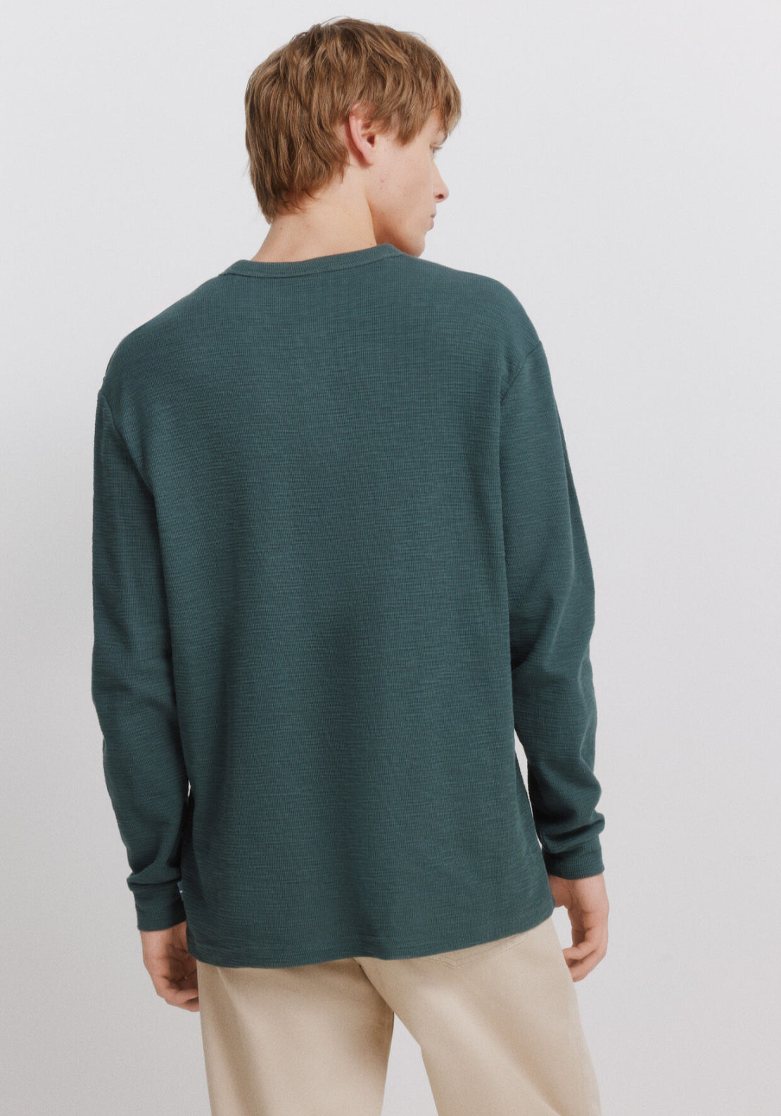 Checked Placket Long Sleeve T-Shirt - Blue