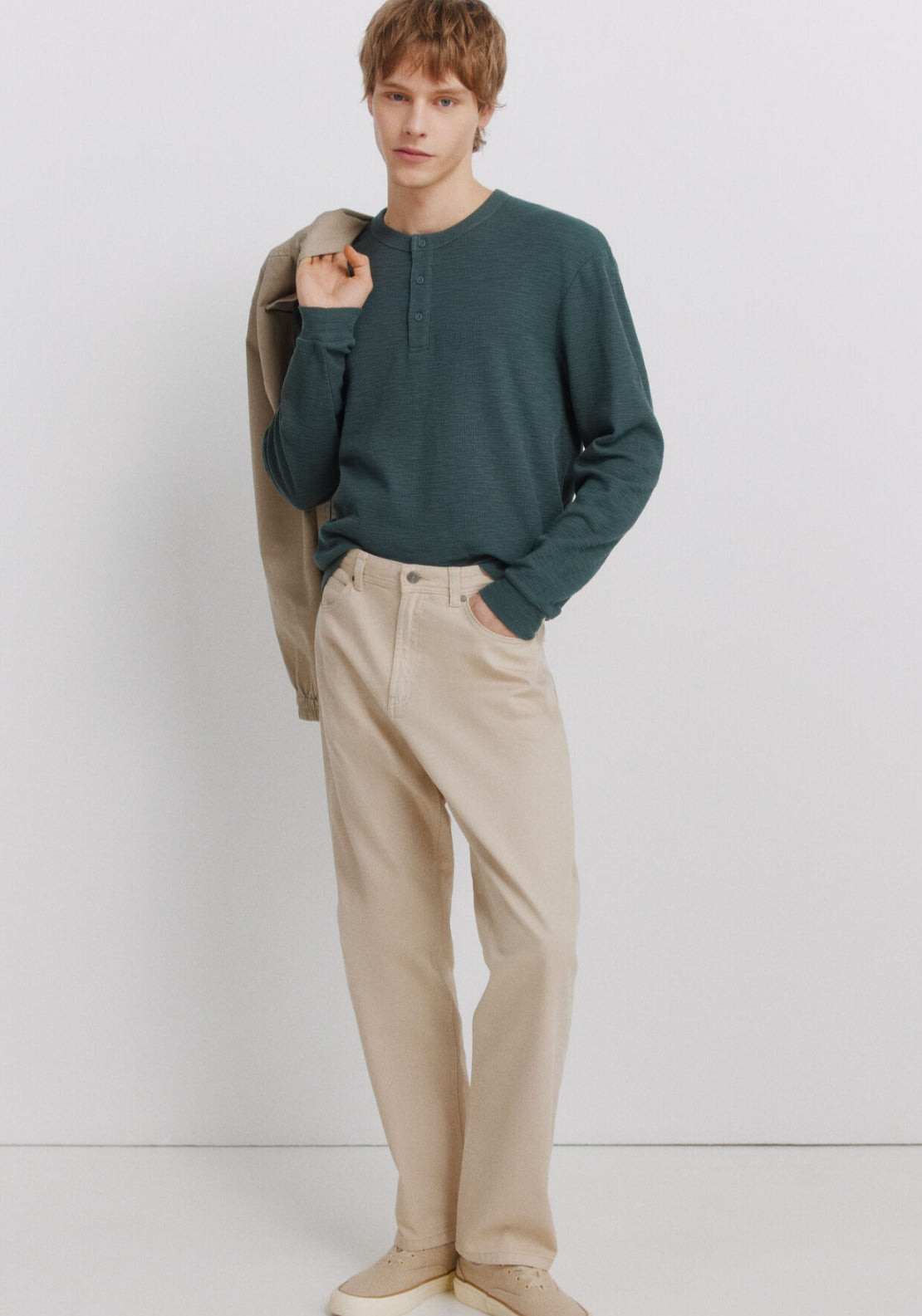 Checked Placket Long Sleeve T-Shirt - Blue