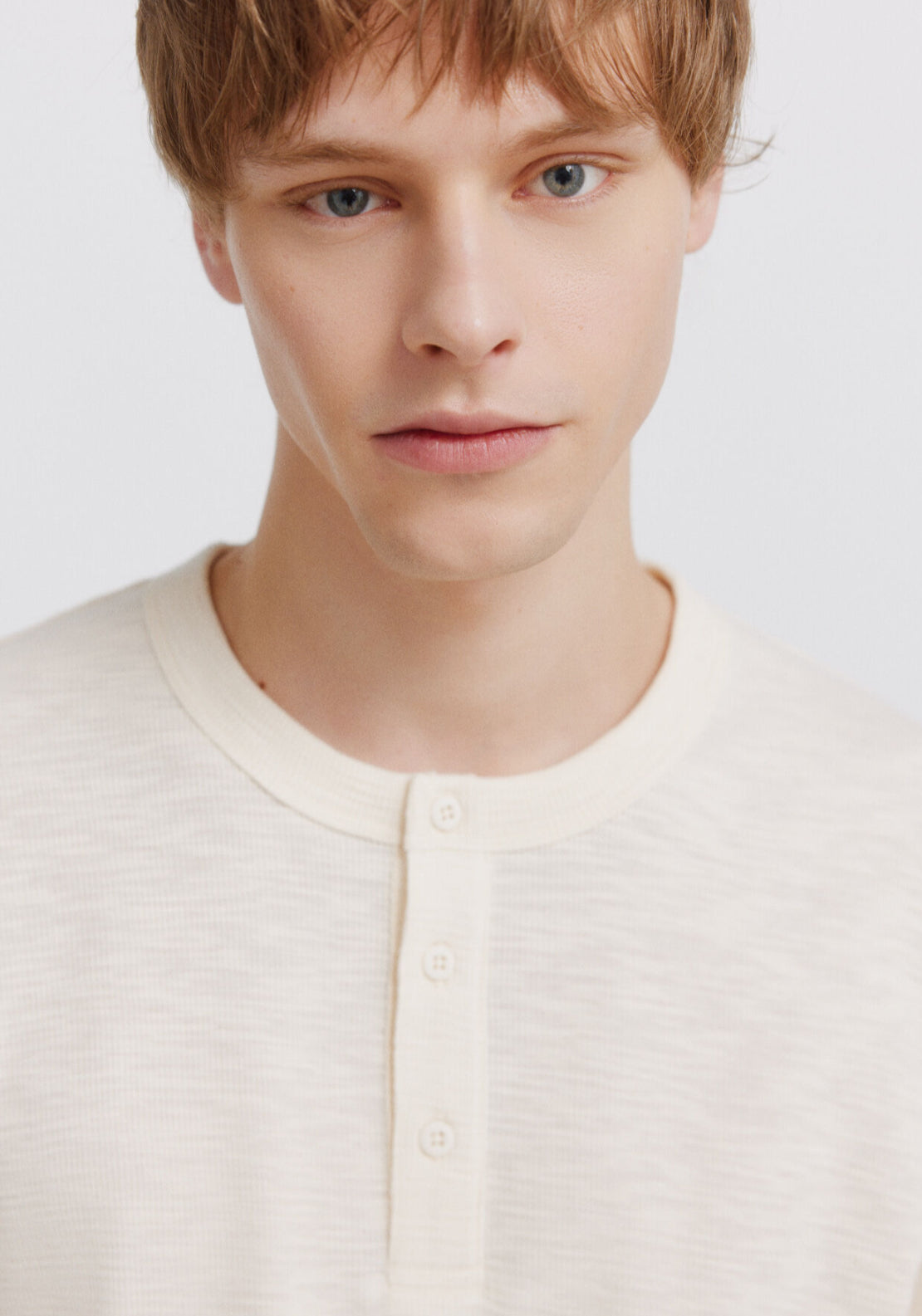 Checked Placket Long Sleeve T-Shirt - White
