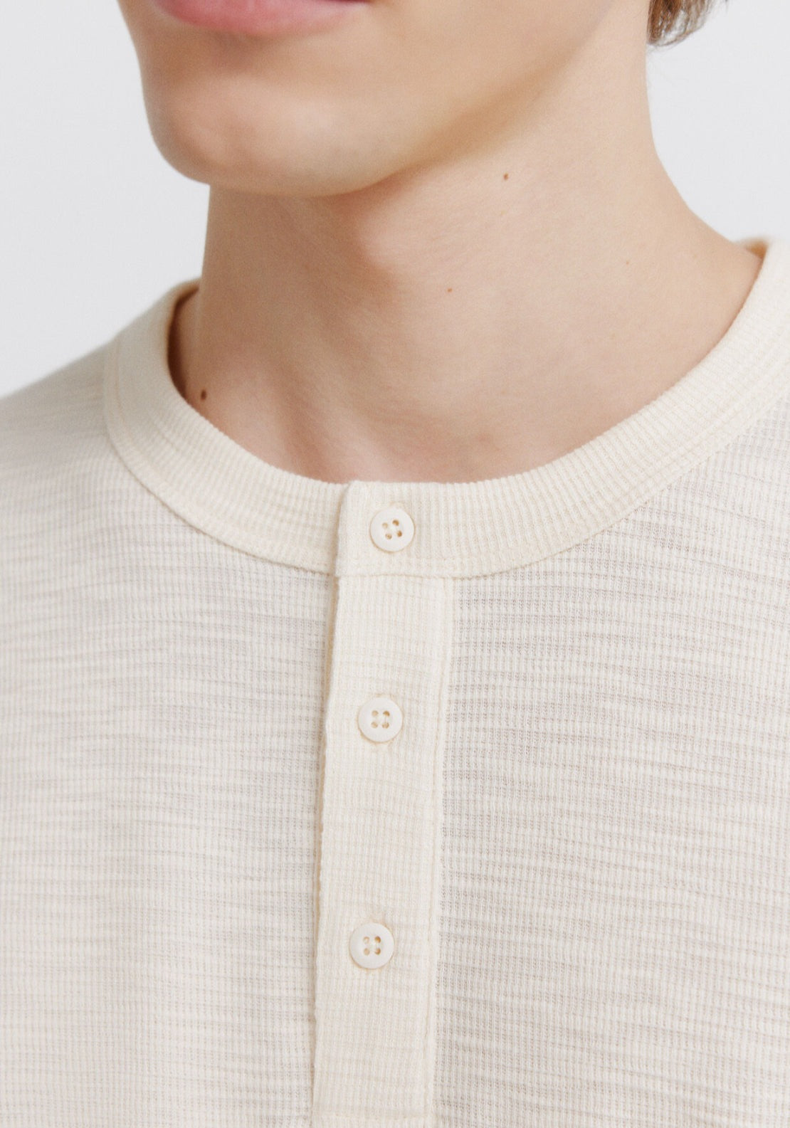 Checked Placket Long Sleeve T-Shirt - White
