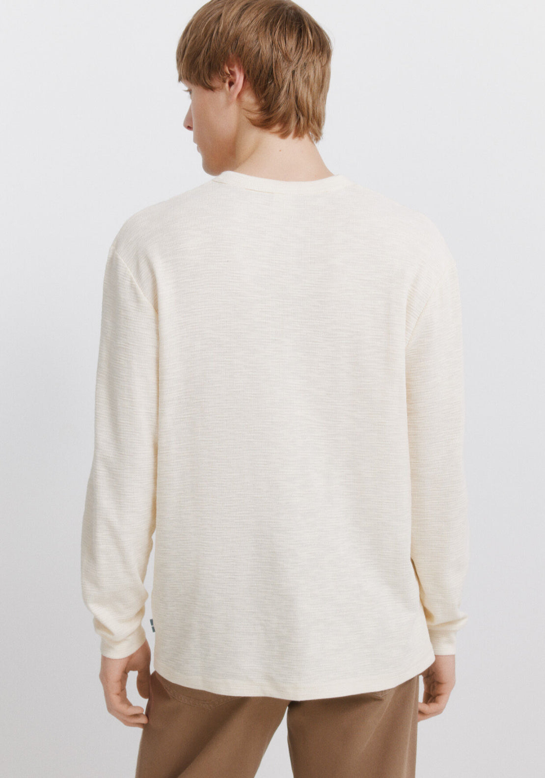 Checked Placket Long Sleeve T-Shirt - White
