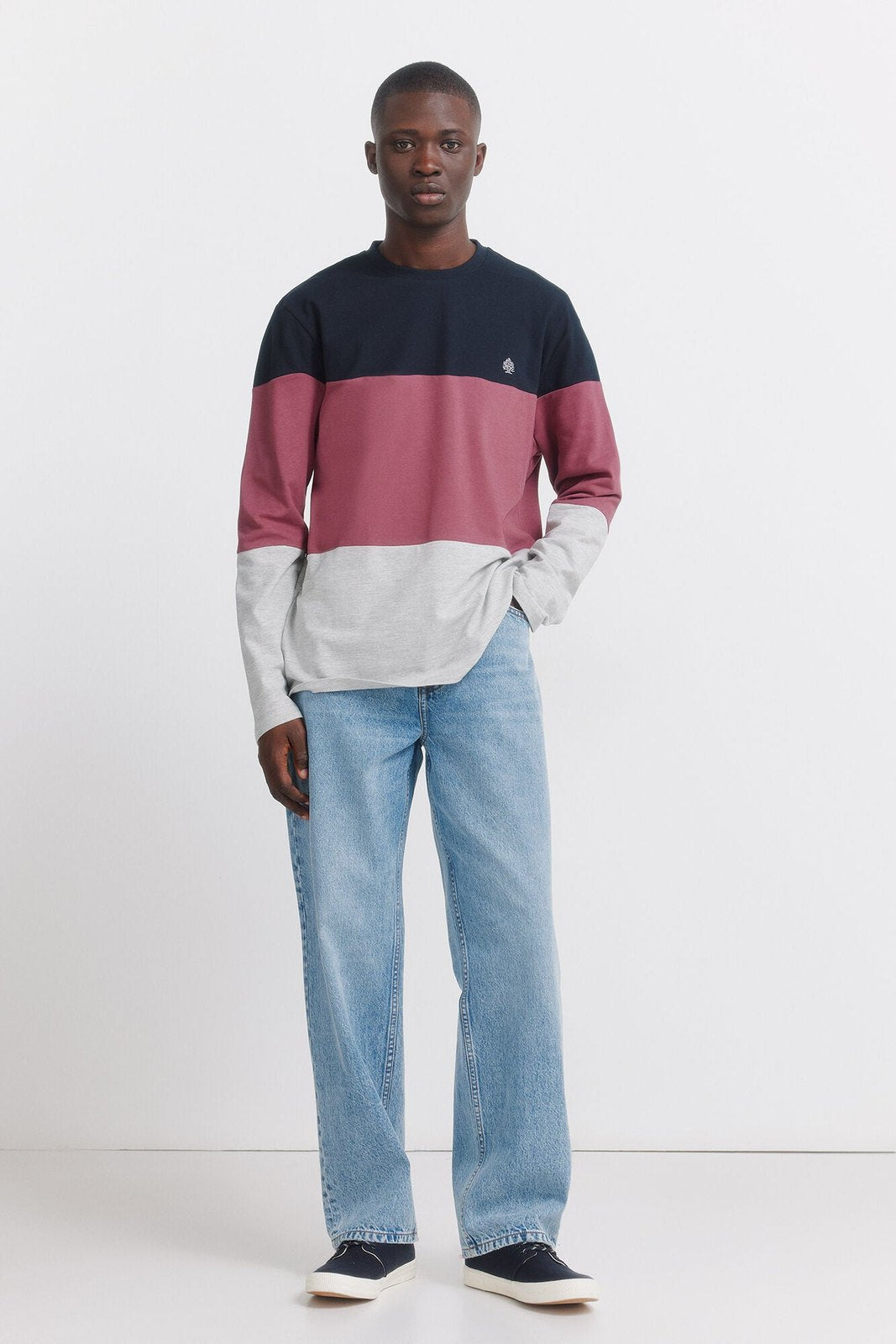Long Sleeve Pique Block T-Shirt - Blue