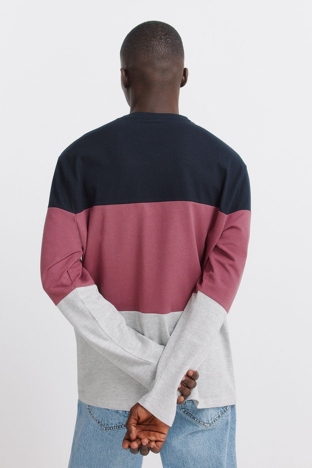 Long Sleeve Pique Block T-Shirt - Blue