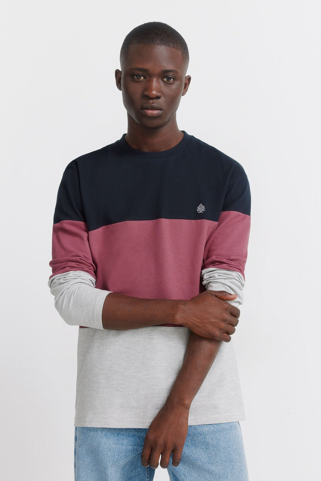 Long Sleeve Pique Block T-Shirt - Blue