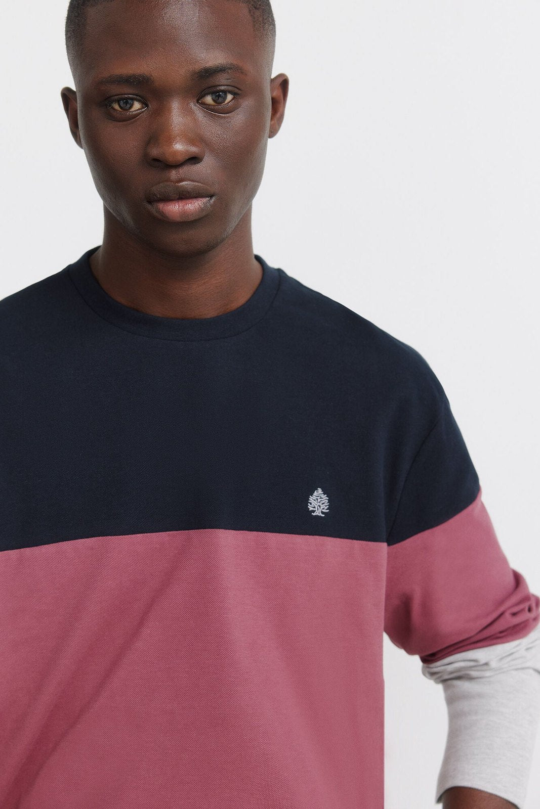 Long Sleeve Pique Block T-Shirt - Blue