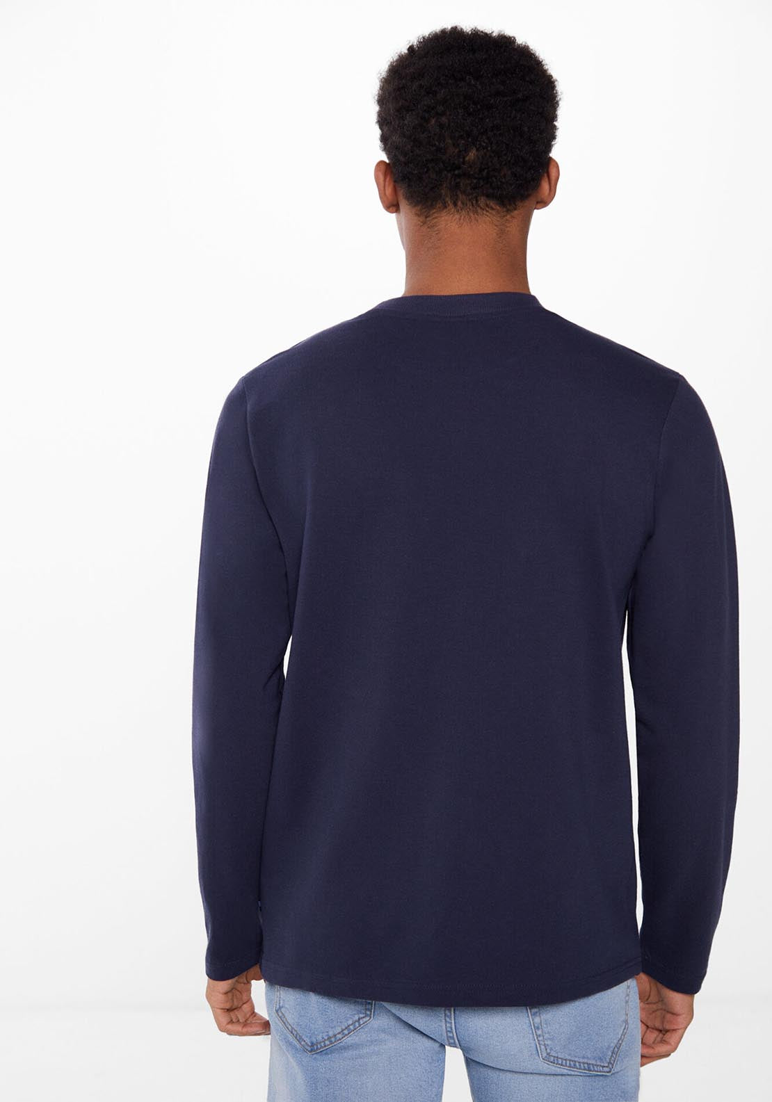 Springfield Long-sleeved piqué T-shirt with pocket - Blue 3 Shaws Department Stores