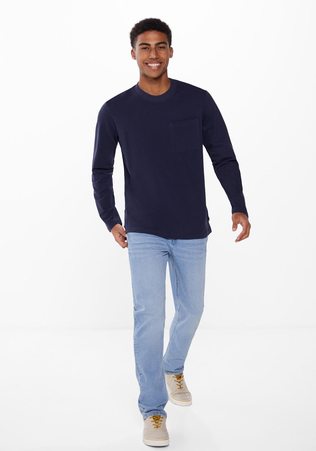 Springfield Long-sleeved piqué T-shirt with pocket - Blue 2 Shaws Department Stores