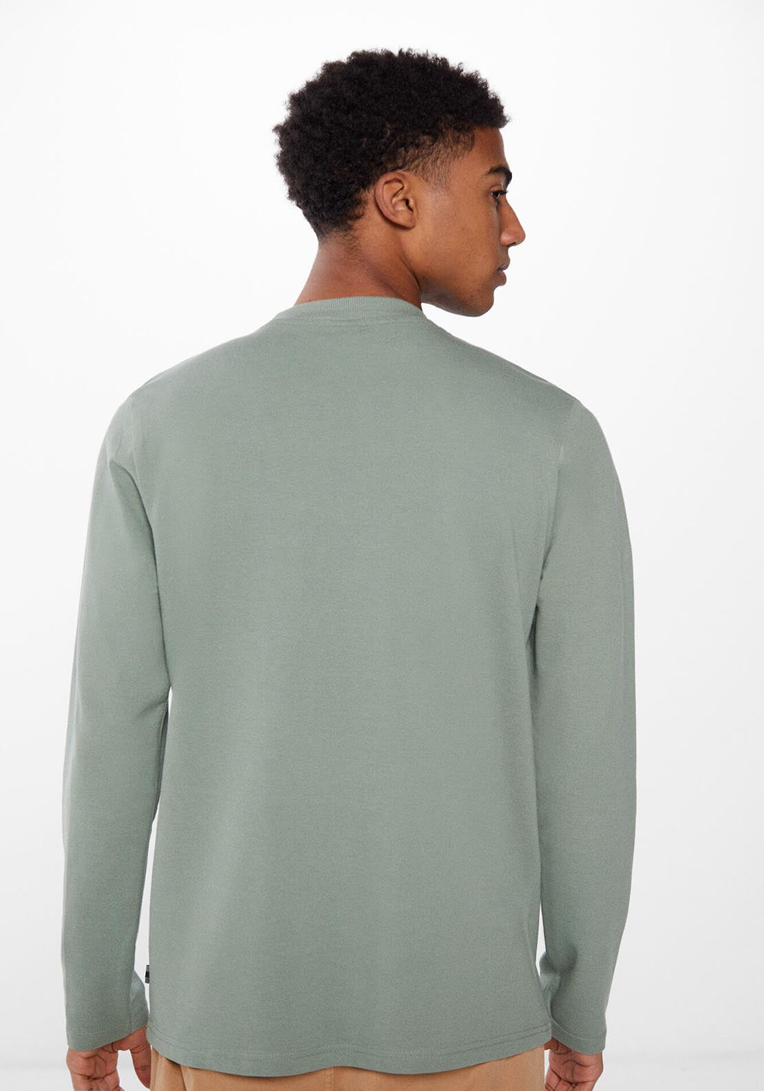 Springfield Long-sleeved piqué T-shirt with pocket - Green 3 Shaws Department Stores