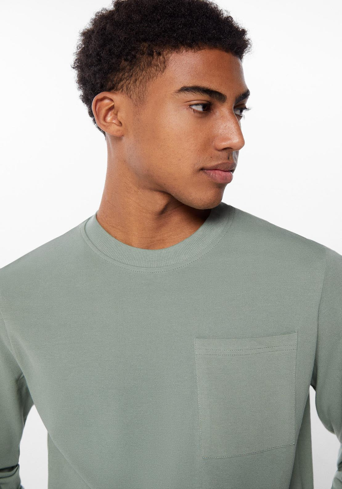 Springfield Long-sleeved piqué T-shirt with pocket - Green 4 Shaws Department Stores