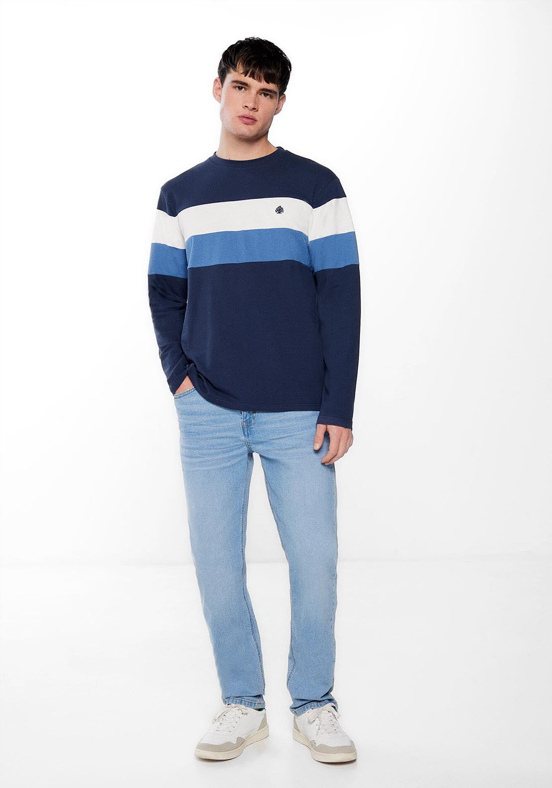 Springfield Long-sleeved piqué T-shirt with seams - Blue 2 Shaws Department Stores