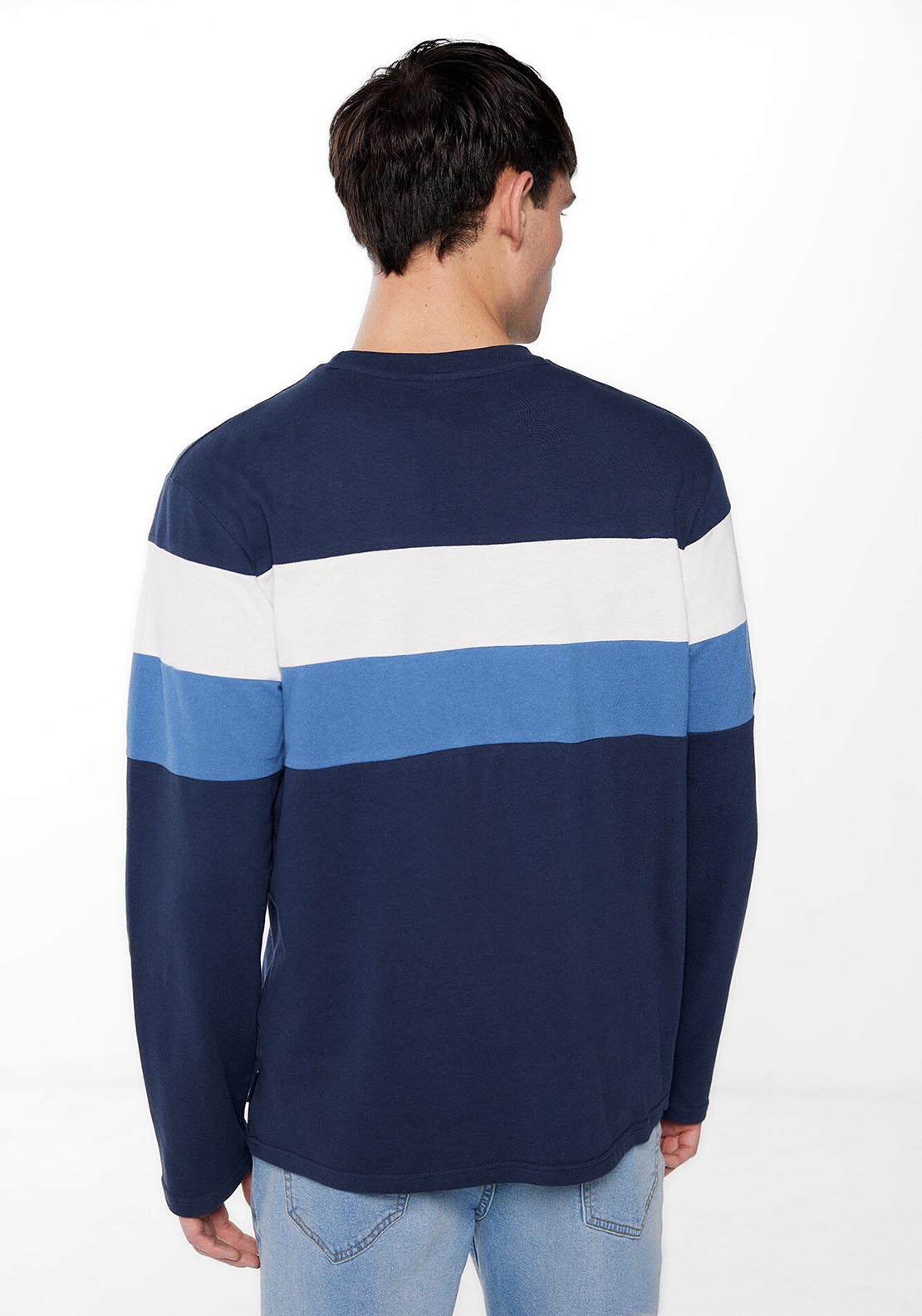 Springfield Long-sleeved piqué T-shirt with seams - Blue 3 Shaws Department Stores
