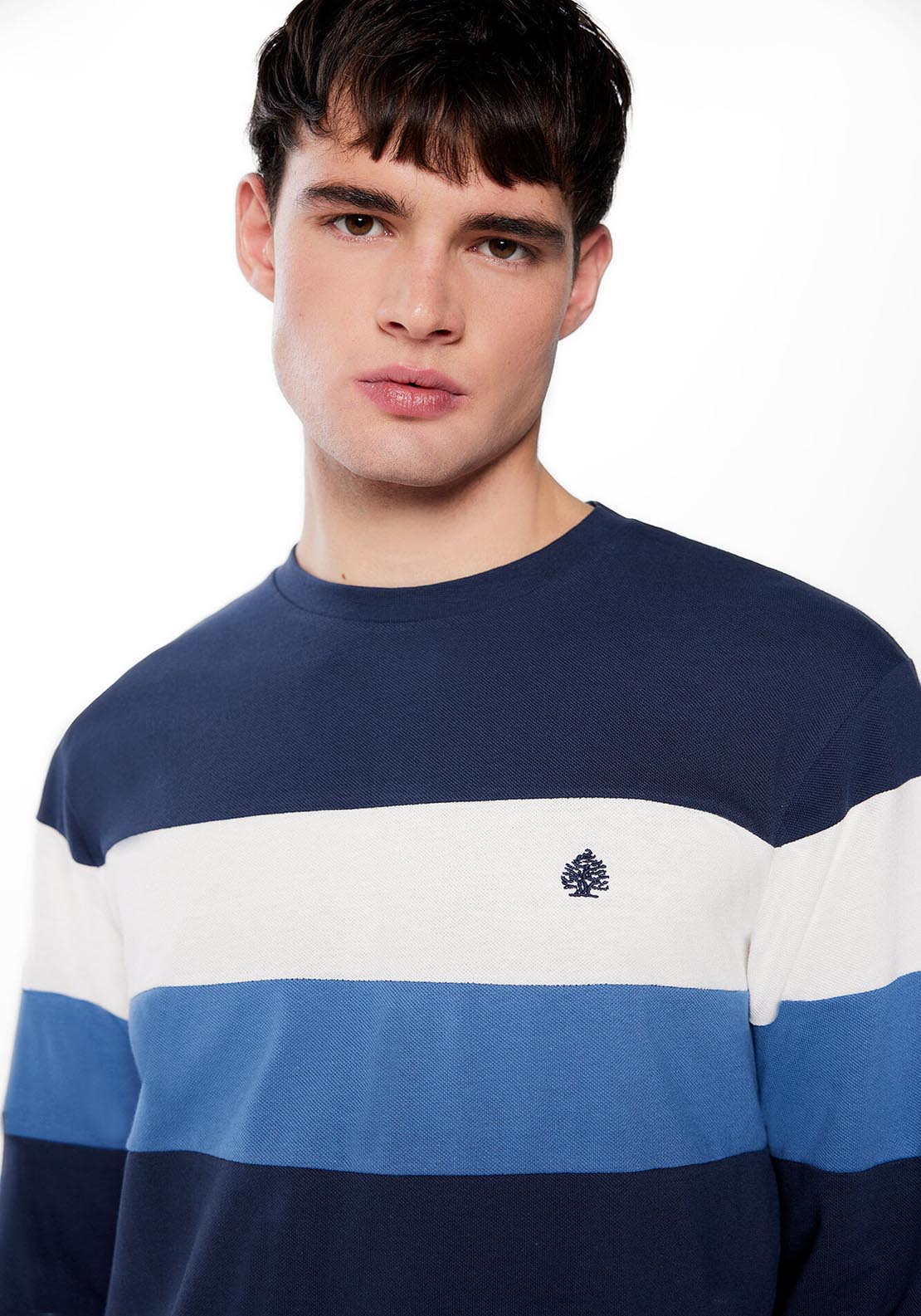Springfield Long-sleeved piqué T-shirt with seams - Blue 4 Shaws Department Stores