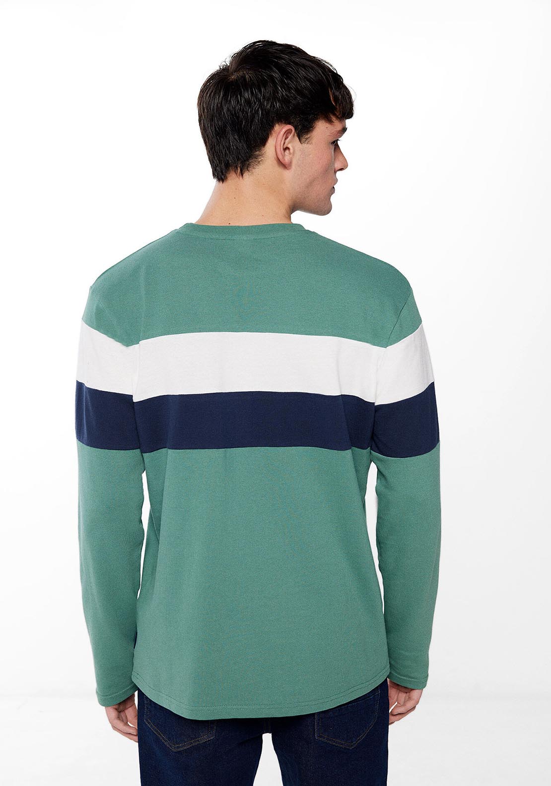 Springfield Long-sleeved piqué T-shirt with seams - Green 2 Shaws Department Stores