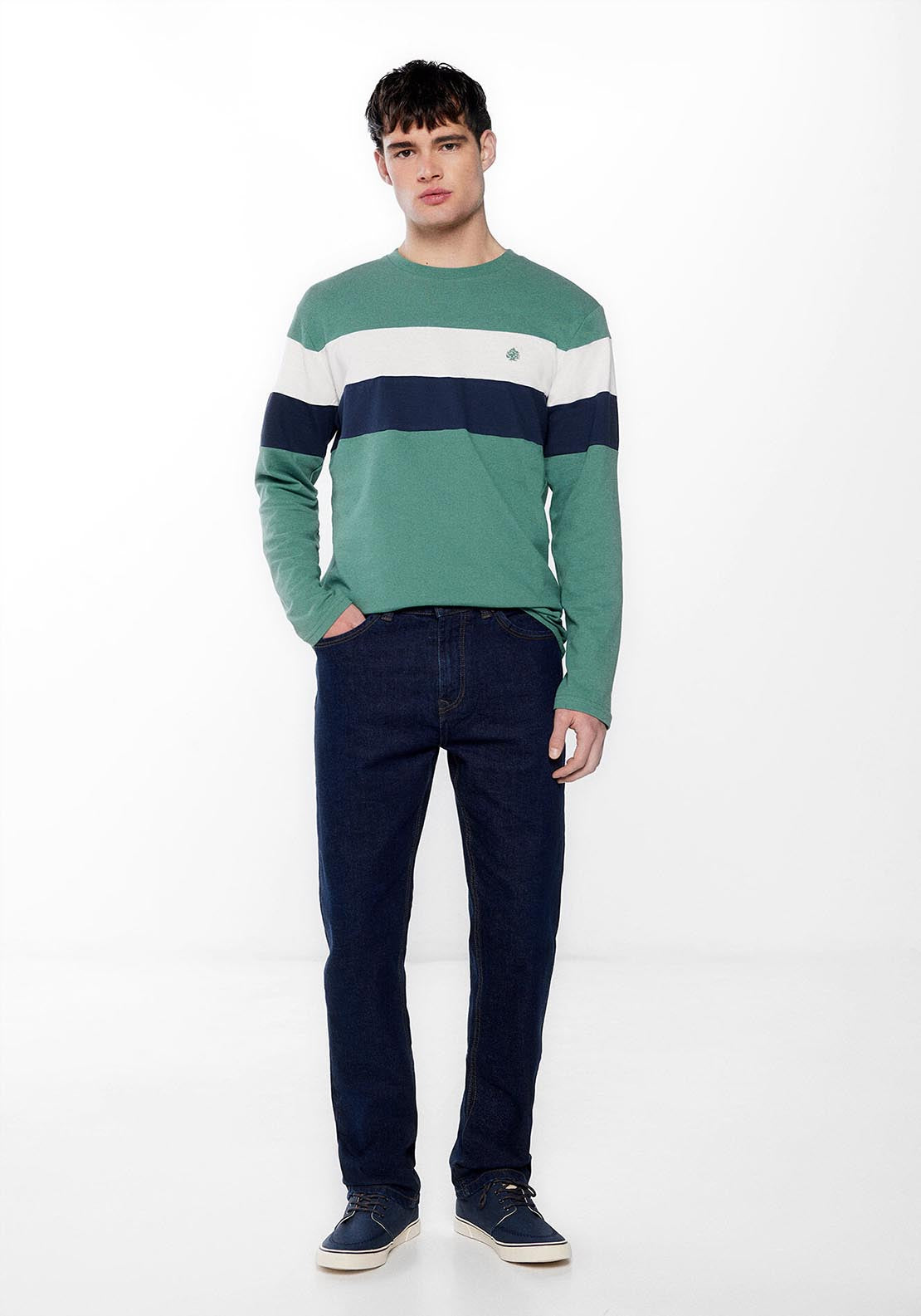 Springfield Long-sleeved piqué T-shirt with seams - Green 4 Shaws Department Stores