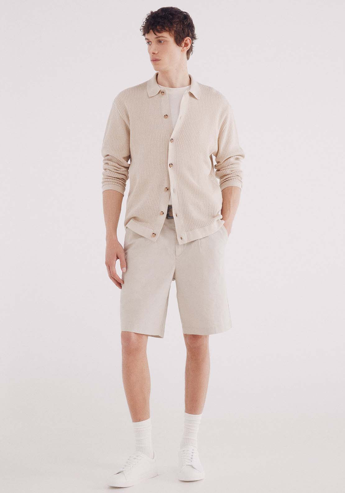 Structured Cardigan In Colour - Beige