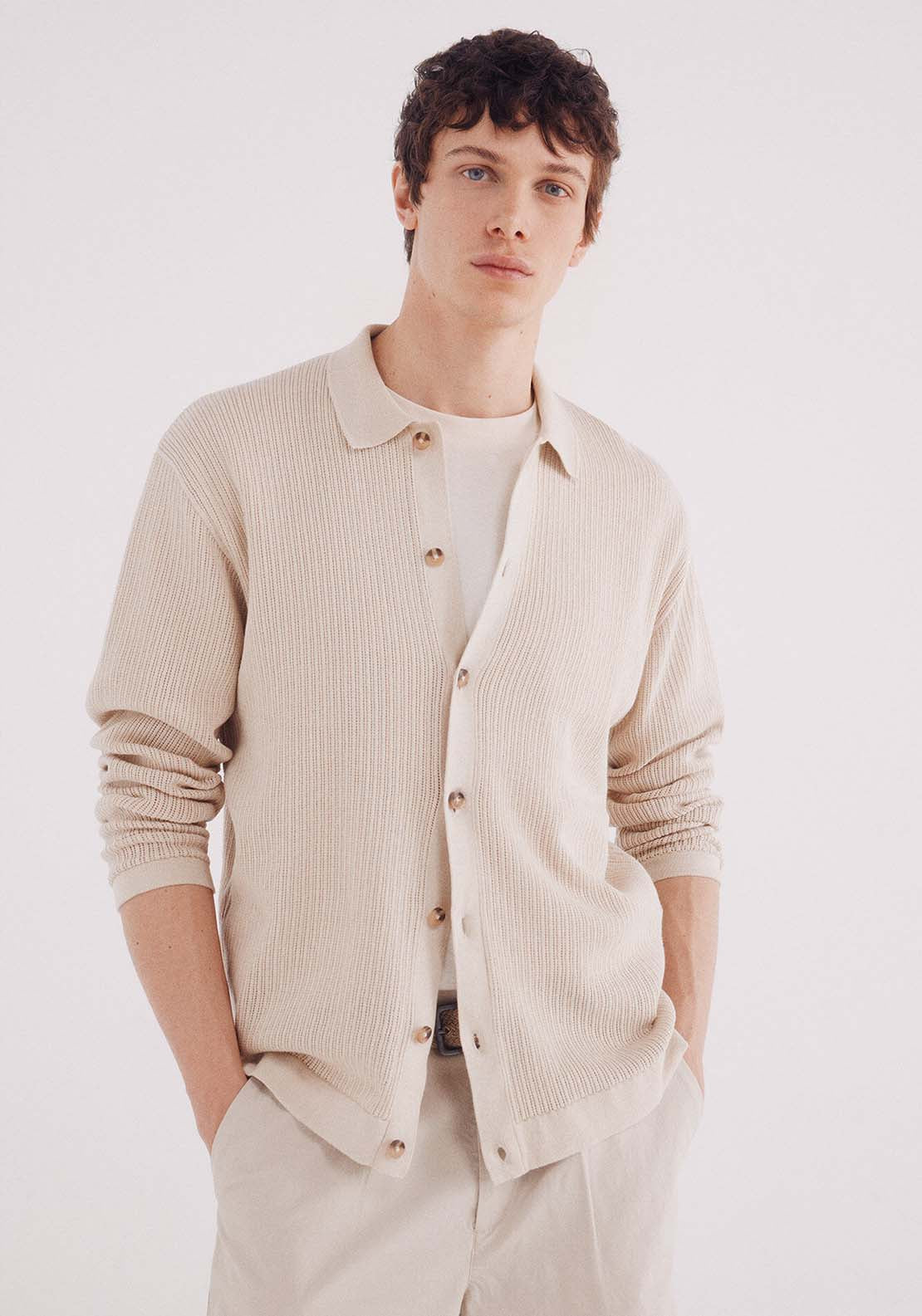 Structured Cardigan In Colour - Beige
