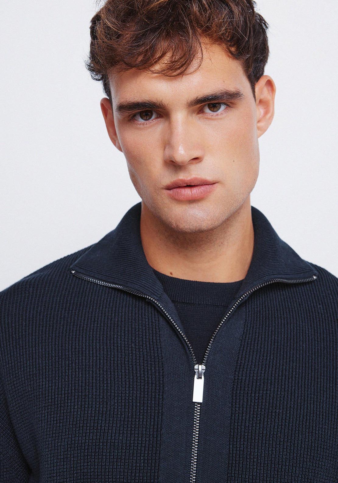 Zip Fastening Cardigan - Blue