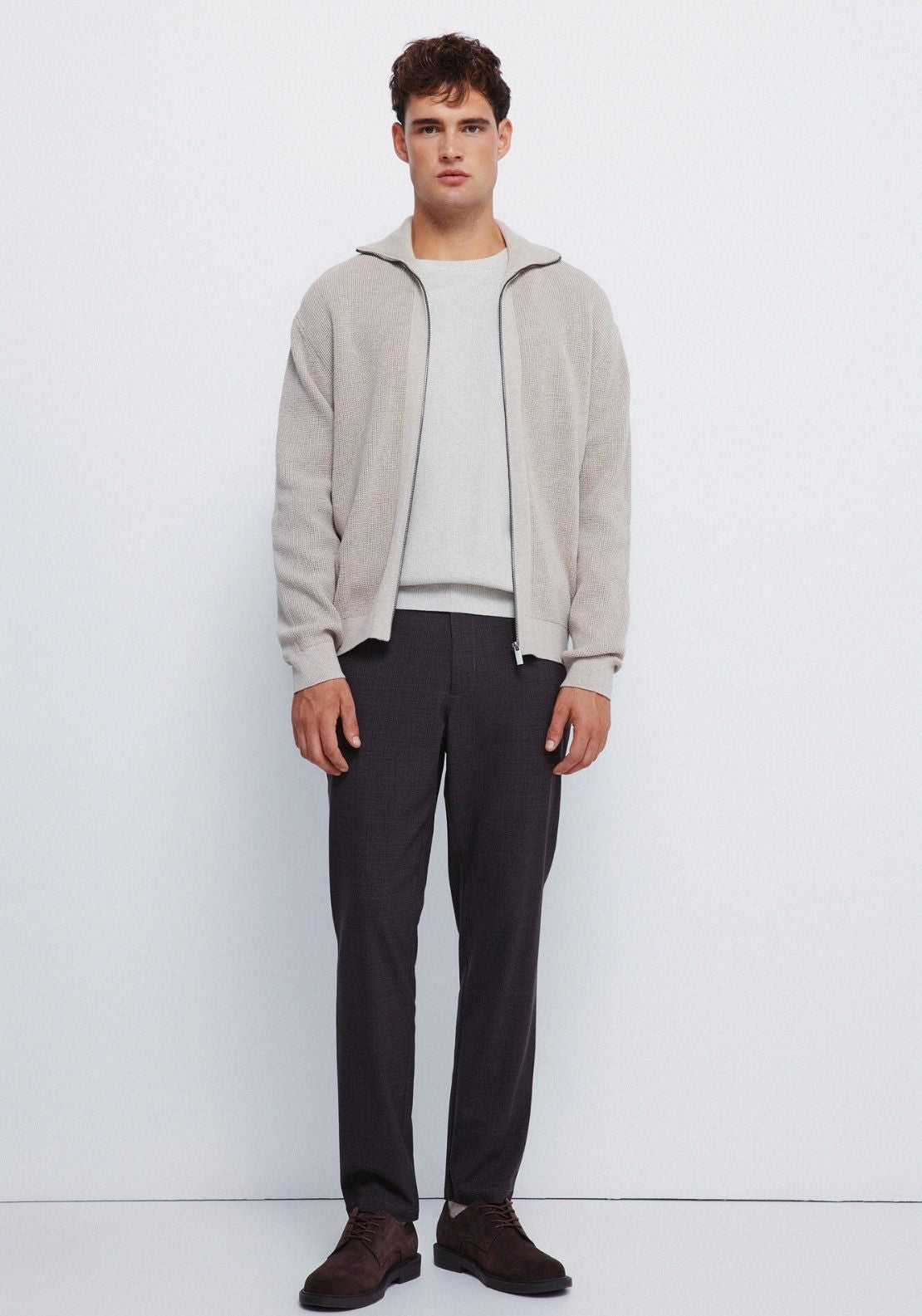 Zip Fastening Cardigan - Beige