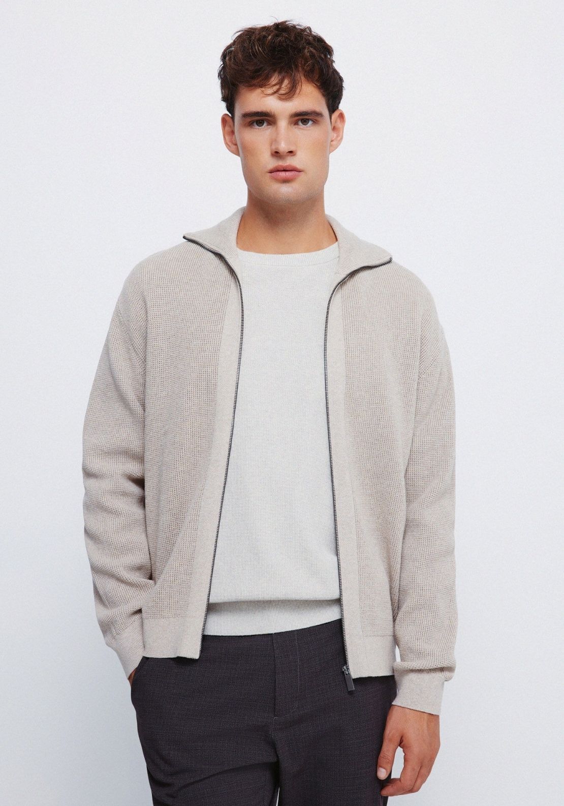Zip Fastening Cardigan - Beige