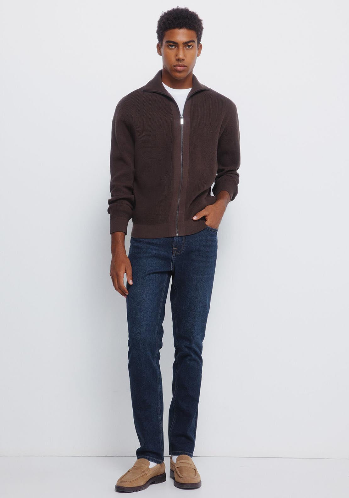 Zip Fastening Cardigan - Brown