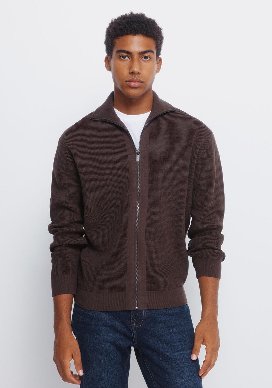 Zip Fastening Cardigan - Brown