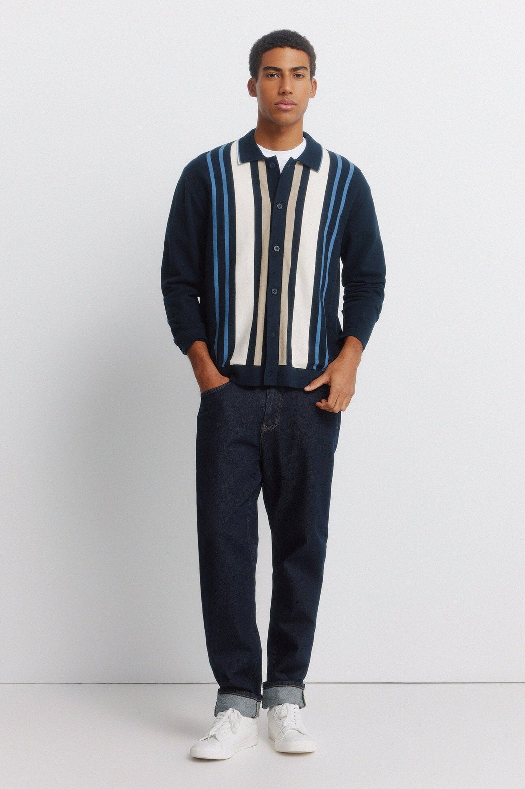 Vertical Stripe Cardigan - Blue