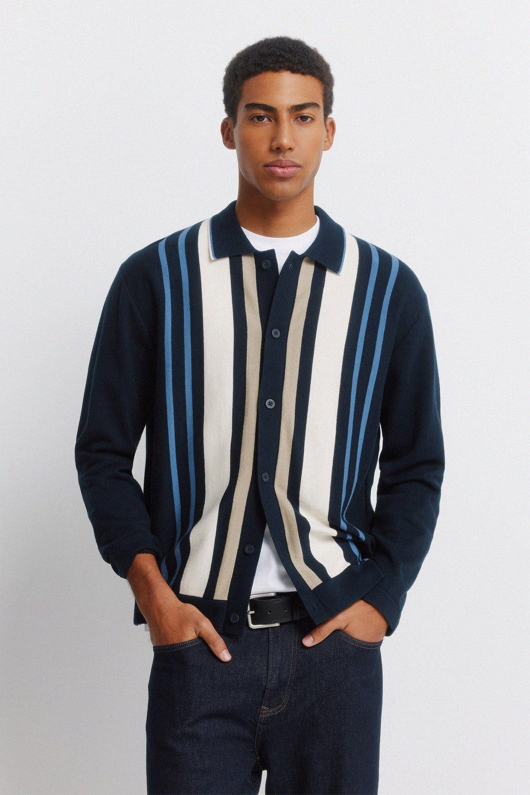 Vertical Stripe Cardigan - Blue
