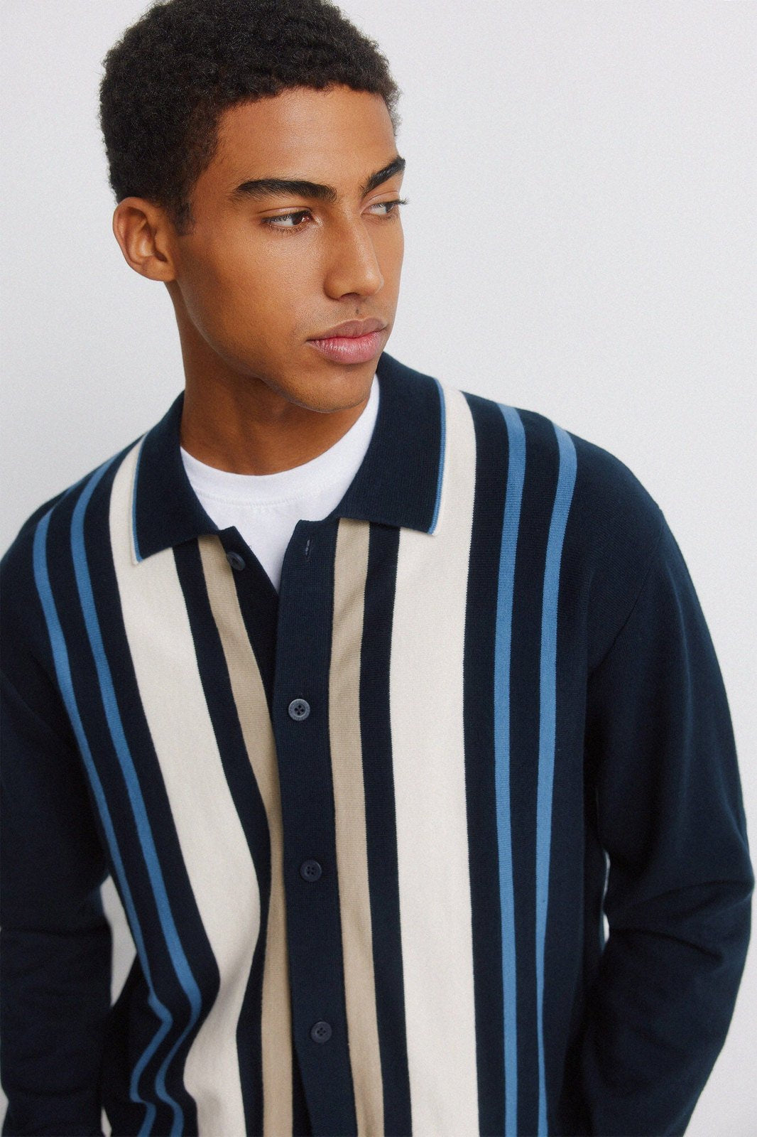 Vertical Stripe Cardigan - Blue
