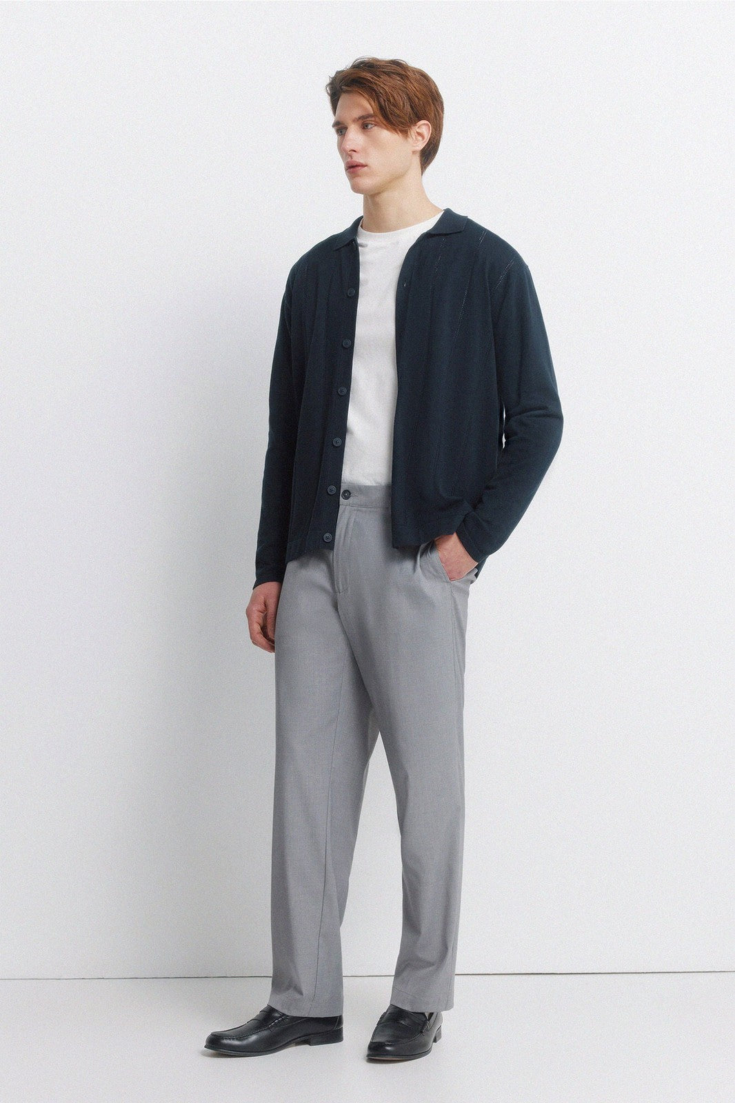 Polo Neck Button Cardigan - Navy