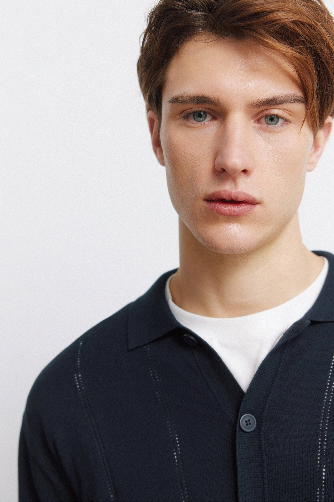 Polo Neck Button Cardigan - Navy