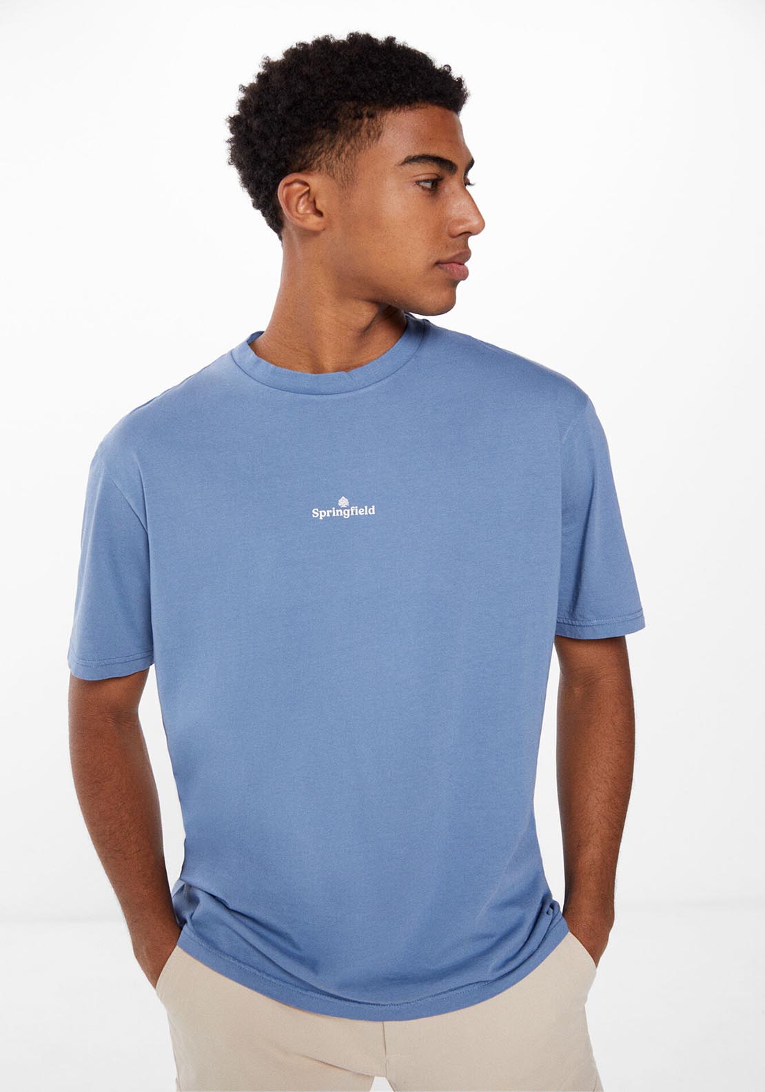 Springfield Washed T-shirt with logo - Blue 4 Shaws Department Stores