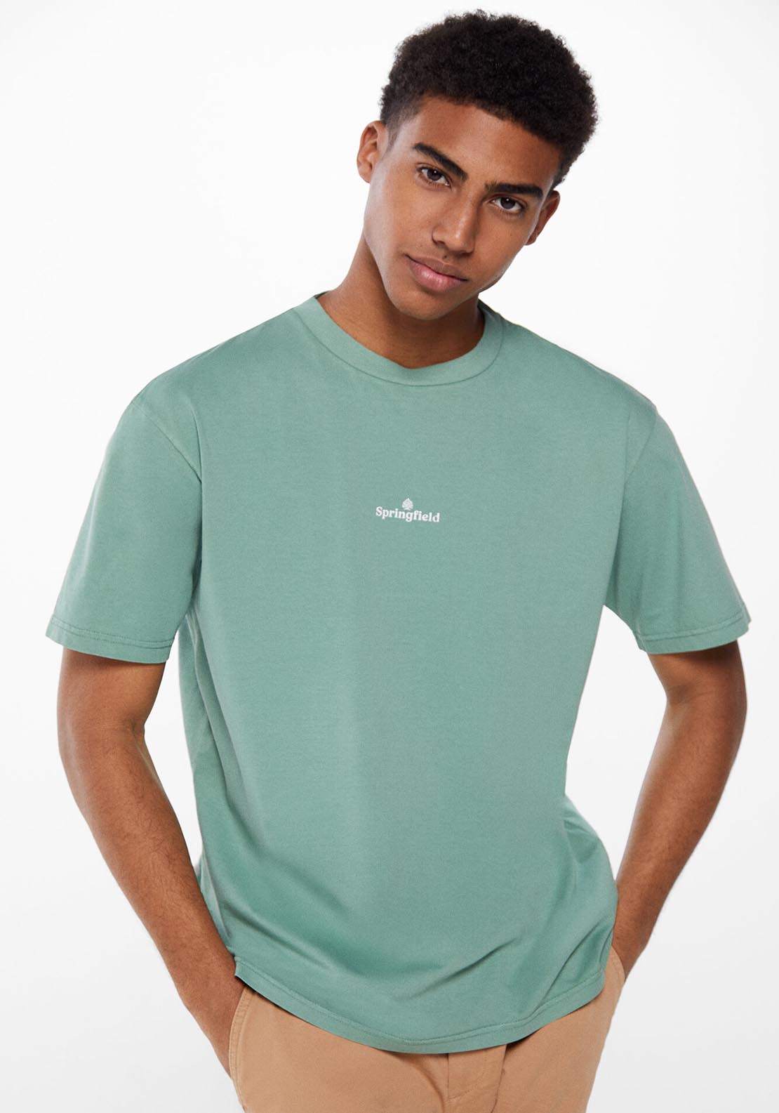 Springfield Washed T-shirt with logo - Green 1 Shaws Department Stores