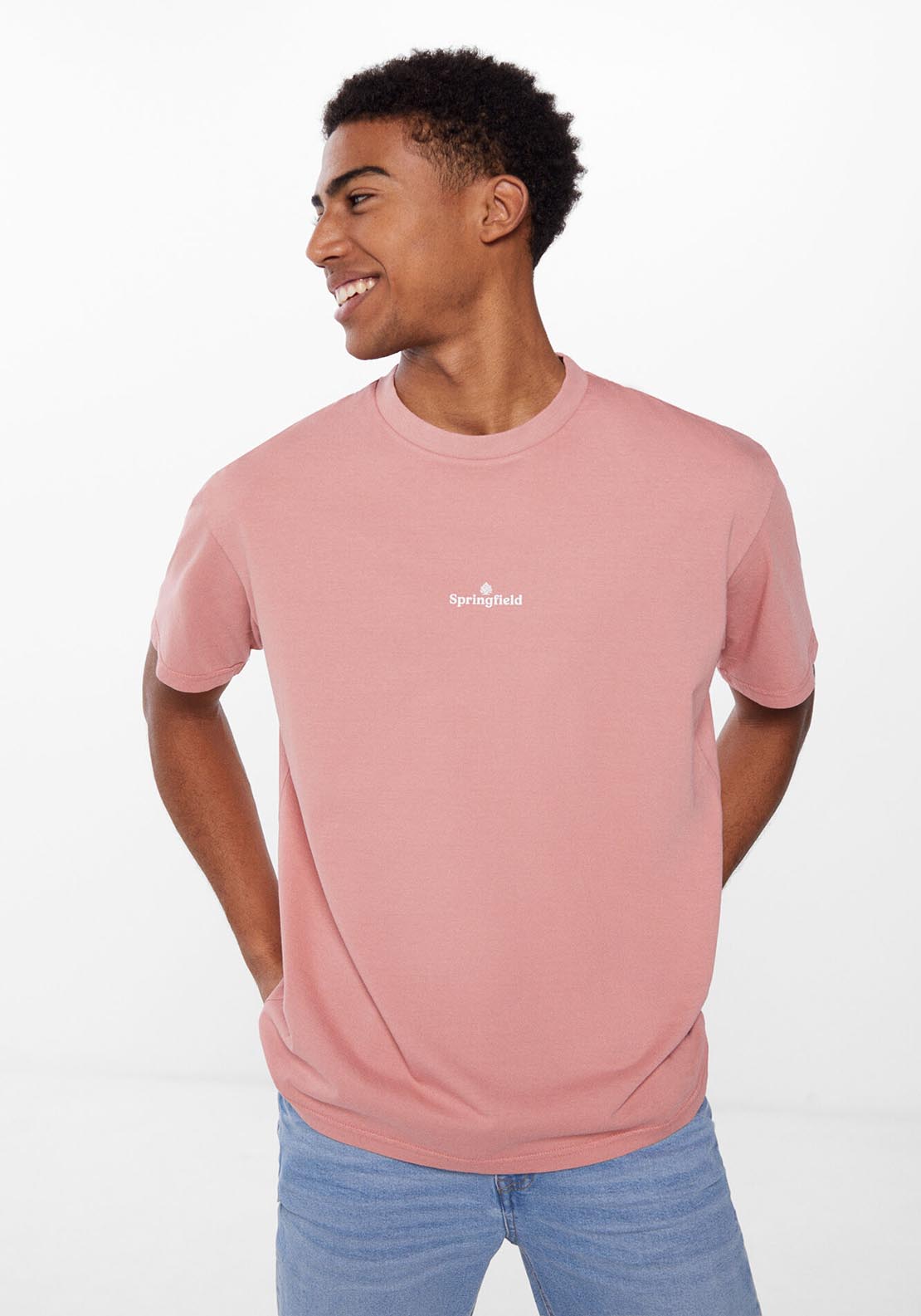 Springfield Washed T-shirt with logo - Pink 1 Shaws Department Stores