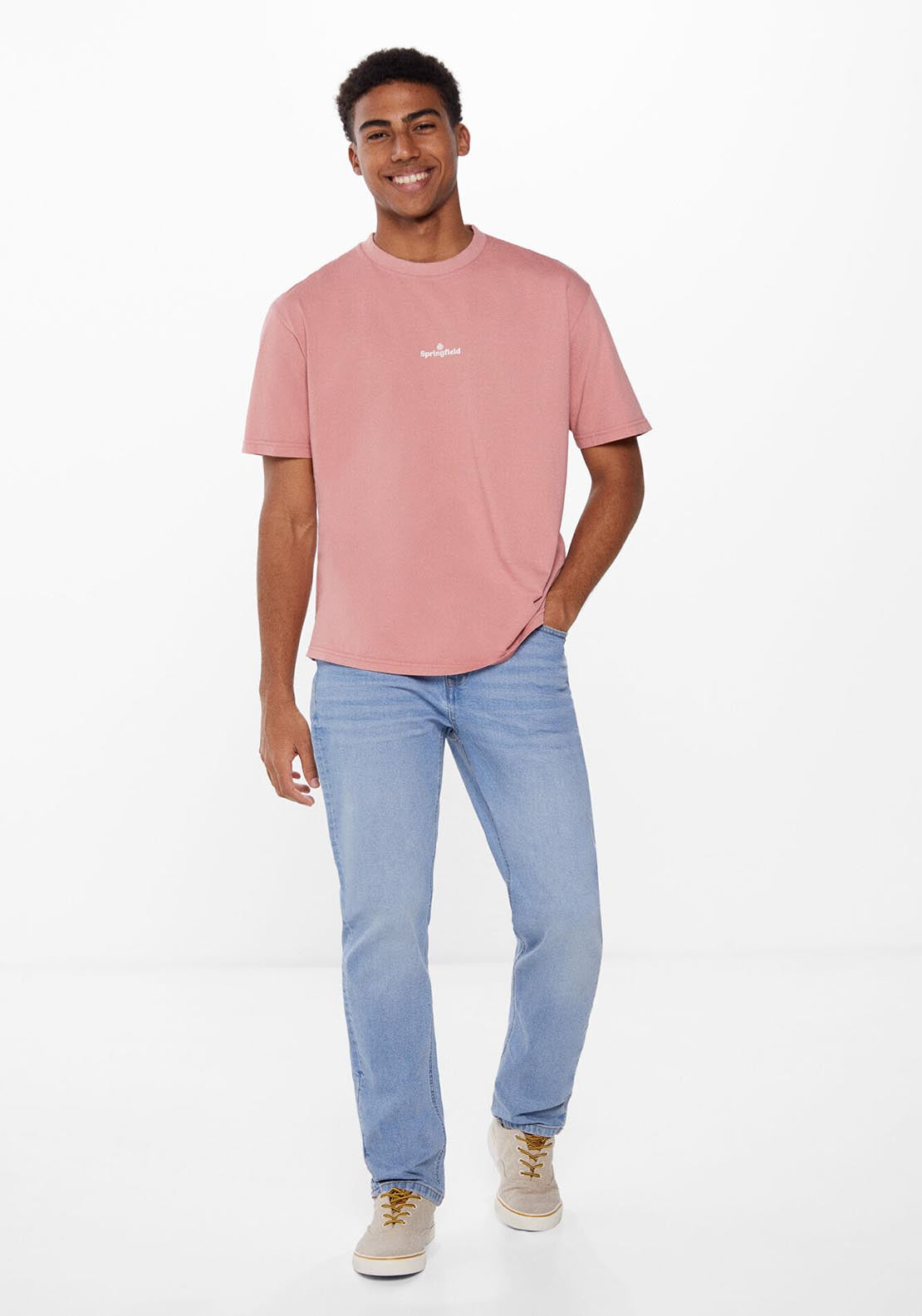 Springfield Washed T-shirt with logo - Pink 2 Shaws Department Stores
