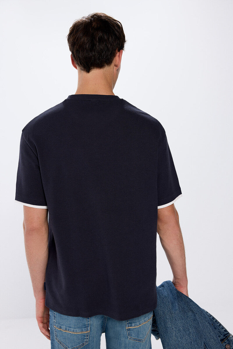 Springfield Double neck t-shirt - Blue 2 Shaws Department Stores
