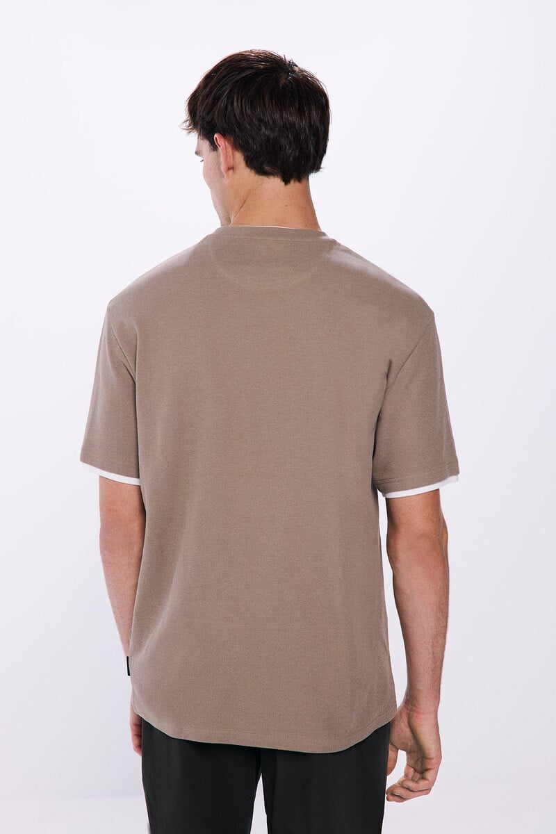 Springfield Double neck t-shirt - Sand 2 Shaws Department Stores