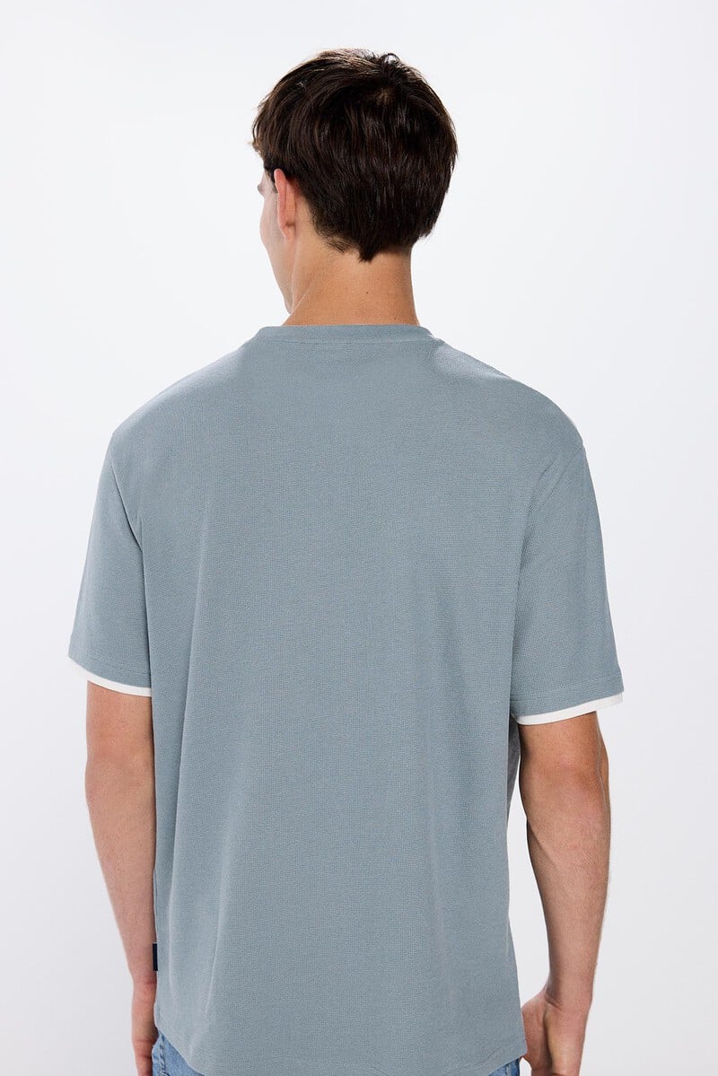Springfield Double neck t-shirt - Blue 2 Shaws Department Stores