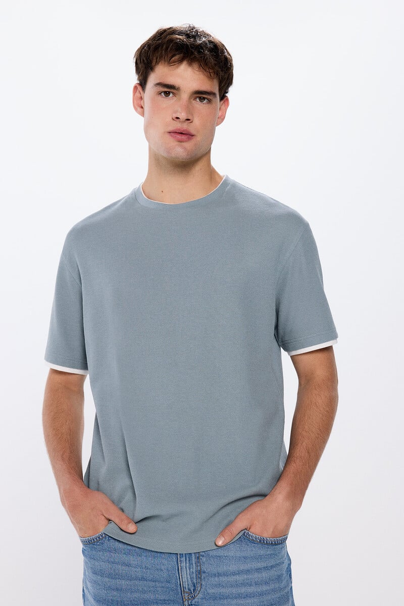Springfield Double neck t-shirt - Blue 1 Shaws Department Stores