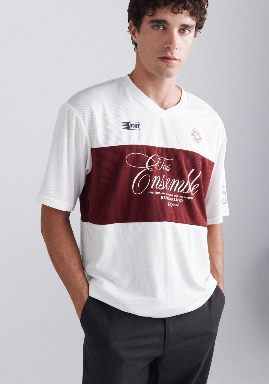 V Neck Football Tee - White